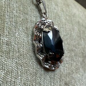 Vintage Hematite Sterling Silver Filigree Lace Pendant Charm